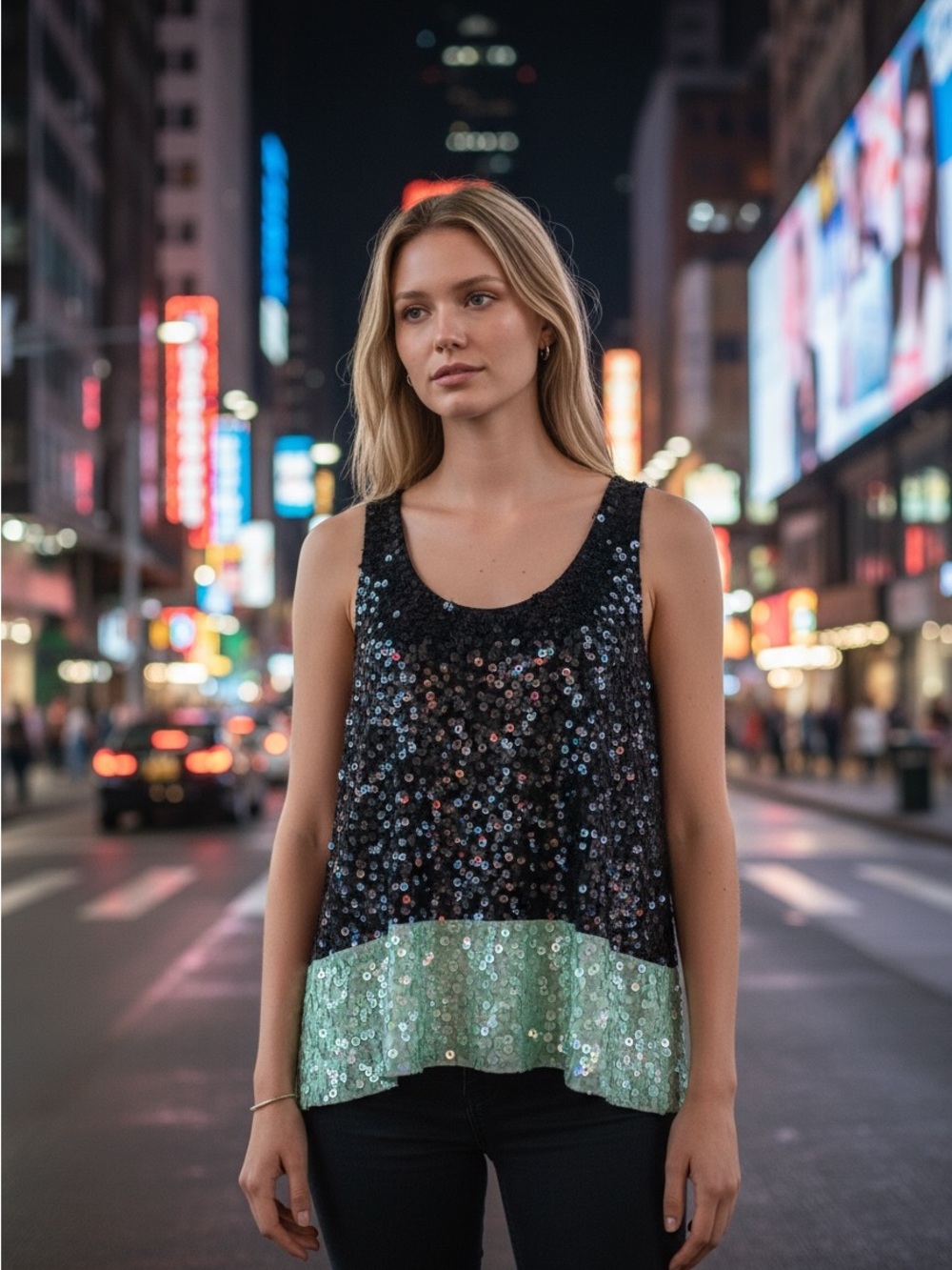 J.Crew Colorblock Sequin Tank Top Navy Mint Green Party Top Medium
